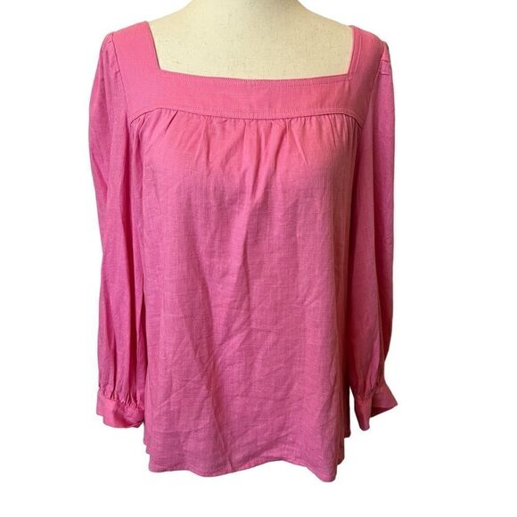 FRNCH NWT Colza Rose Top Linen Blend Barbie Pink Long Sleeve Small - Picture 1 of 9